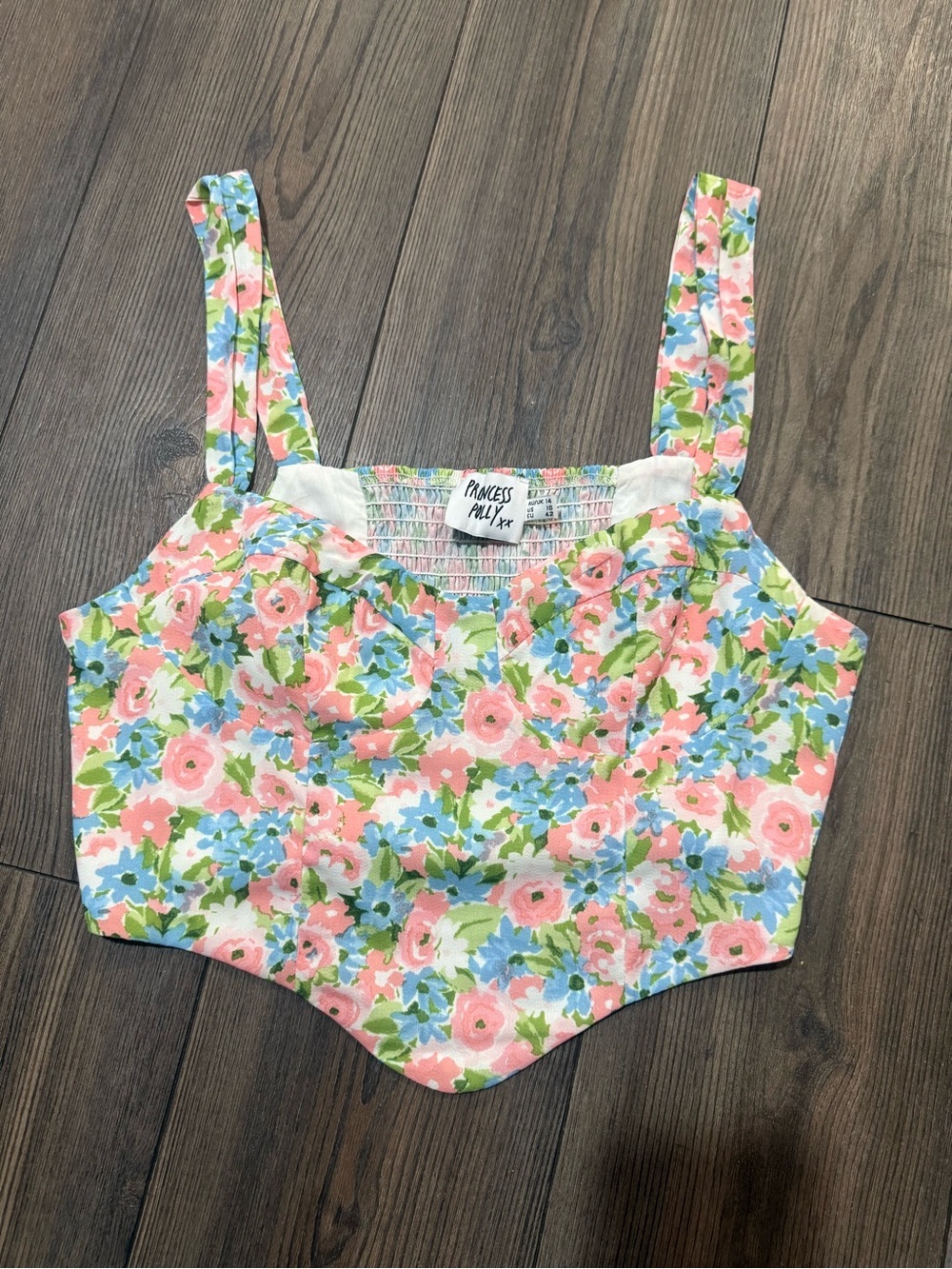 Princess Polly Aleta Floral Smocked Back Crop Top Sweetheart Size US 10 Like New